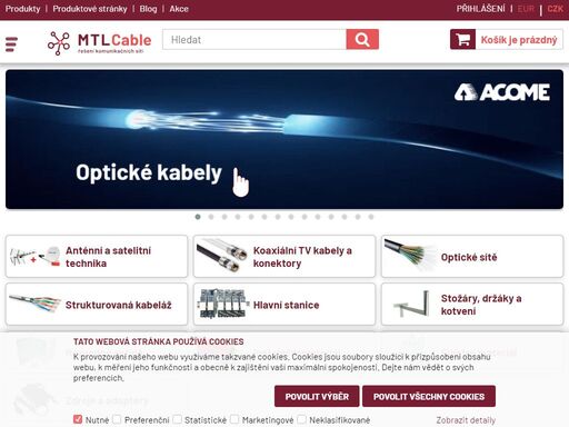 prodej komponentů pro realizaci kabelových sítí, koaxiálních, datových a optických rozvodů