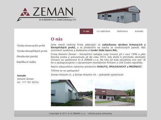 firma antonín zeman – klempířství, dolní libchavy 212, 561 16 libchavy