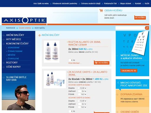 eshop, kontaktní čočky, akční nabídky, roztoky, sluneční brýle, axis optik
