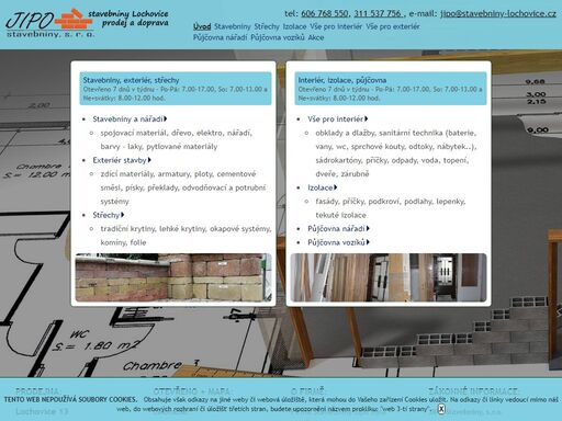 stavebniny, stavební hmoty, zdící materiály, střechy, střešní krytiny, komíny, obklady a dlažby, izolace, sádrokartony, okna, dveře, elektro, sanitární technika, půjčovna nářadí, půjčovna vozíků, doprava - lochovice, hořovice, zbiroh, beroun, plzeň stavebniny lochovice - otevřeno po-ne - prodáváme stavební a zdící materiál, stavební hmoty, střešní krytiny, betonové výrobky, sádrokartony, izolace, komíny, obklady a dlažby, sanitární techniku, materiál pro vodu, kanalizaci, topení, elektro - lochovice, hořovice, zbiroh, beroun, plzeň