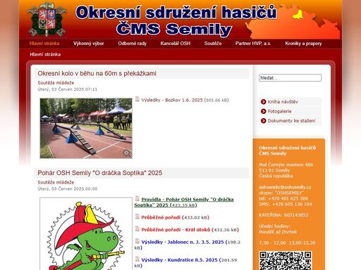 okresní sdružení hasičů čms semily. osh semily. kancelář osh, zprávy z jednotek sdh, kalendáře konaných akcí, fotogalerie, archivy dokumentů, propozice a výsledky hasičských soutěží.