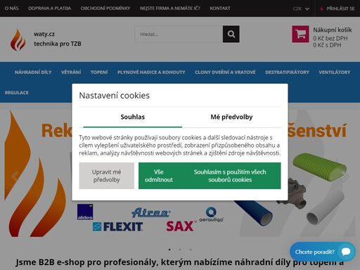 waty.cz distributor náhradních dílů pro plynové ohřívače vzduchu, infrazářiče, zářiče a další topidla a prodejce základních topidel pro vytápění hal, skladů, prodejen apod.