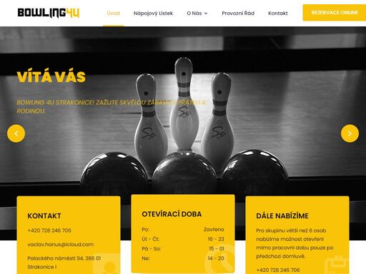vítejte v bowling 4u strakonice! zažijte skvělou zábavu s přáteli a rodinou. rezervujte si dráhu hned teď na čísle + 420 728 246 706. přijďte si užít nezapomenutelné chvíle plné kuželek a smíchu!