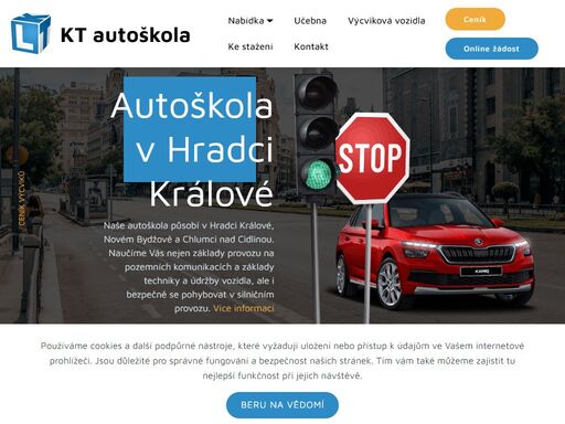 kt autoškola v hradci králové nabízí výcvik skupiny b a kondiční jízdy. výuka probíhá ve vozidlech kia cee'd a škoda fabia.