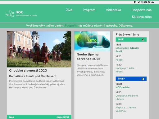 televize noe je česká nekomerční nezisková televize, dává hlas opomíjeným, přátelství osamělým, příležitost začínajícím a prostor pro hledající.