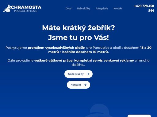 poskytujeme pronájem vysokozdvižných plošin pro pardubice a okolí, dále poskytujeme výškové práce, kompletní servis venkovní reklamy a další.