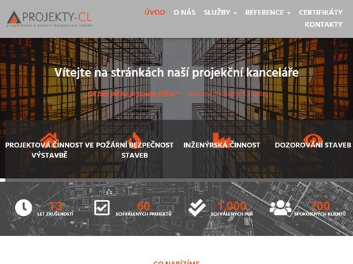 vítejte na stránkách naší projekční kanceláře „cíl bez plánu je pouze přání.“ — antoine de saint-exupéry projektová činnost ve výstavbě komplexní projektová činnost od studie po realizaci. podrobněji požární bezpečnost staveb požárně bezpečnostní řešení stavby, výkon ozo v požární ochraně.podrobněji inženýrská činnost zajistíme závazná stanoviska dotčených orgánů a povolení příslušného stavebního úřadu.podrobněji dozorování staveb autorský