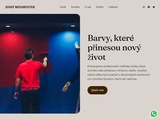 barvy, které přinesou nový život poskytujeme profesionální malířské služby, které promění vaše představy v krásnou realitu. využijte našich odborných znalostí a dlouholetých zkušeností pro vytvoření prostoru, který vás nadchne. zjistit více kreativní přístup k malování interiérů josef nedorostek věří v kvalitní řemeslo, spokojené zákazníky a profesionální přístup. naší vizí je proměnit každý prostor v místo,