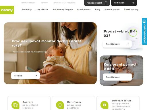 chytrý a spolehlivý monitor dechu nanny je certifikovaný zdravotnický prostředek od české společnosti jablotron.