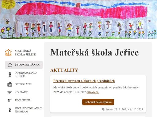 stránky mateřské školy jeřice, život školky, fotografie, jídelní lístek