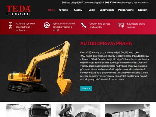 autodoprava, zemní práce, nadměrná přeprava, přeprava strojů a nákladní doprava – to vše je společnost teda vladimír teplý – praha.