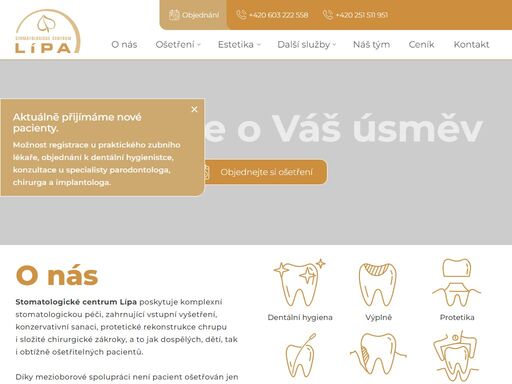 komplexní stomatologická péče, vstupní vyšetření, konzervativní sanace, dentální hygiena, protetické rekonstrukce, chirurgické zákroky, zubní ordinace praha