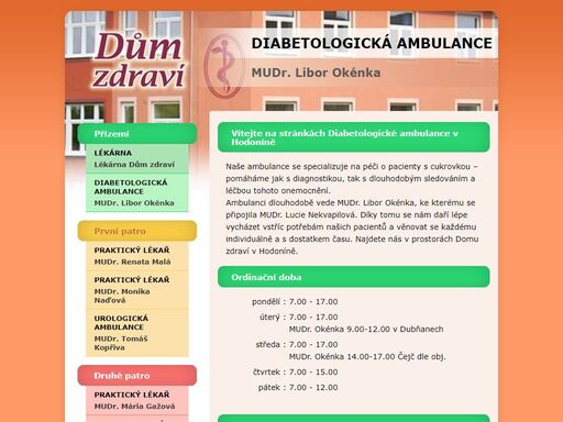 oficiální stránky oficiální stránky diabetologická ambulance mudr. libor okénka  - dům zdraví hodonín