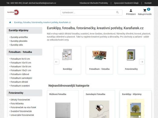 levné euroklipy, fotorámečky, fotoalba, ozdobné děrovačky, kreativní potřeby vše skladem na karafiatek.cz