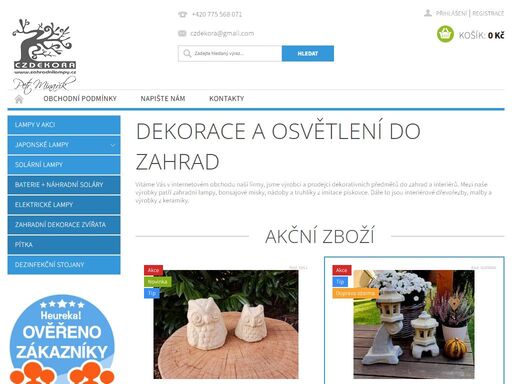dekorace a osvětlení do zahrad. vítáme vás v internetovém obchodu naší firmy, jsme výrobci a prodejci dekorativních předmětů do zahrad a interiérů. mezi naše výrobky patří zahradní lampy, bonsajové misky, nádoby a truhlíky z imitace pískovce. dále to jsou interiérové dřevořezby, malby a výrobky z keramiky.