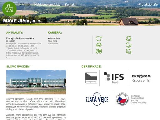 výroba a prodej vajec a jatečných prasat. nabízíme také prodej selat, prodej nosnic a kuřic, aplikaci kejdy a prodej slepičího trusu. - mave jičín, a. s.