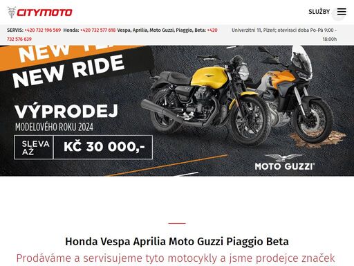 motocykly vespa, piaggio, beta a jejich příslušenství. dále poskytujeme služby: autorizovaný servis, finanční služby, havarijní pojištění, atd.