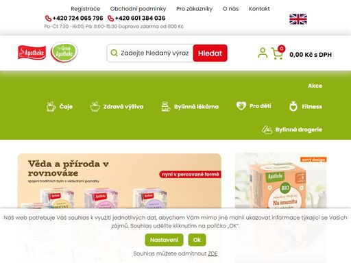 široká nabídka bylinných a ovocných čajů, ze sirupů a vitamínů pro dospělé i pro děti.
