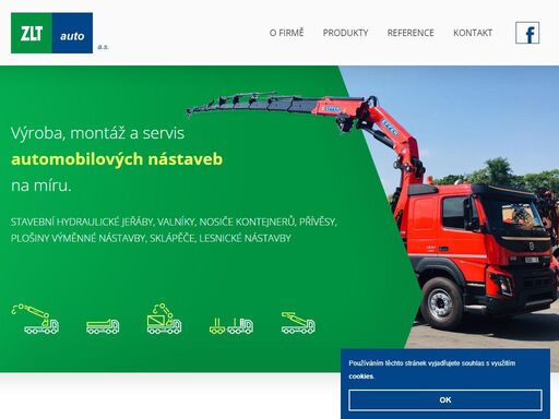 zabýváme se výrobou a montáží hydraulických nakládacích jeřábů, hydraulických pracovních plošin, hákových a ramenových nosičů kontejnerů, odvozních souprav pro přepravu dřevní hmoty, výrobou speciálních automobilových nástaveb a speciálních přípojných vozidel.