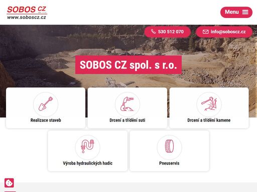 naše firma sobos cz spol. s.r.o. se specializuje na stavební práce, převážně inženýrských sítí, revitalizace sídlišť, komunikací, parkovišť. firma disponuje samostatnou divizí provádějící demolice, bourací práce, drcení a třídění.