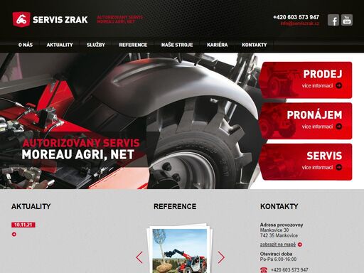servis zrak s.r.o. je společnost zaměřená na prodej, pronájem a servis zemědělských a stavebních strojů moreau agri, net, joskin, manitou, landini, venieri