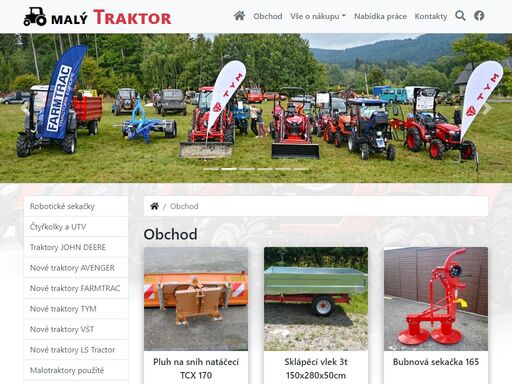 prodej nových traktorů tym, farmtrac, vst, bazarových japonských malotraktorů kubota, iseki, mitsubishi, minibagrů katana a veškerého příslušenství.