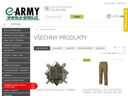 army shop, který hledáte.... dáváte před pohodlím u televize přednost dobrodružství, pořádnému výšlapu, kempingu a zajímavým zážitkům v přírodě? baví vás vojenská tématika a armádní vybavení? sbíráte originální armádní výstroj a doplňky nebo se vám jenom líbí army styl?ať tak či onak, v armyshopu e-army.cz si přijdete…