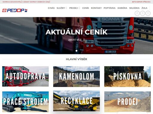 nákladní autodoprava a zemní, stavební, demoliční činnost. prodej sypkých materiálů a uhlí. činnost těžební a nakládání s odpady, recyklační středisko. pedop.cz