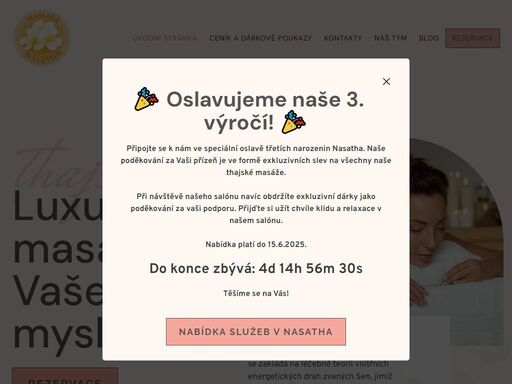 nasatha - vaše oáza klidu a relaxace. přijďte k nám pro jedinečný zážitek z tradičních thajských masáží, které probudí vaše smysly a obnoví vaši energii. naše zkušení maséři a klidné prostředí vás pohltí a odvedou od každodenního stresu.