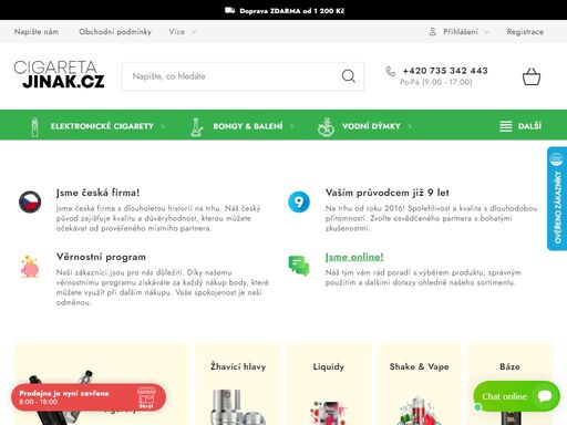 vítejte na cigaretajinak.cz!. jsme vaším průvodcem do světa nekonvenčních kuřáckých produktů. na našem e-shopu naleznete elektronické cigarety, bongy, vodní dýmky, hhc a cbd produkty. zveme vás objevit nový rozměr kuřáckého zážitku. naším cílem je nabídnout kvalitní produkty, osobní přístup a pohodlí nákupu z domova.…