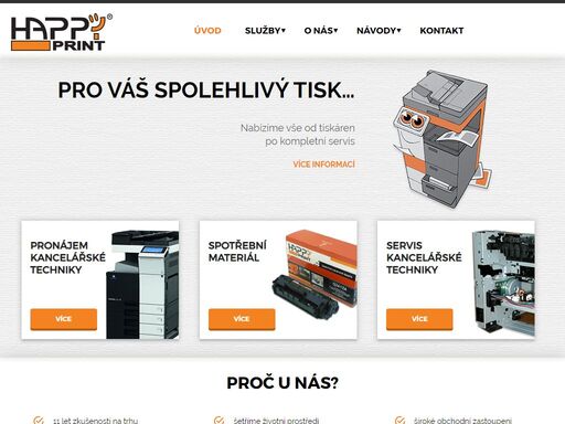společnost happyprint.cz nabízí pronájem tiskáren a kopírek, servis nejrůznější kancelářské techniky a prodej kancelářských potřeb v plzni a okolí.