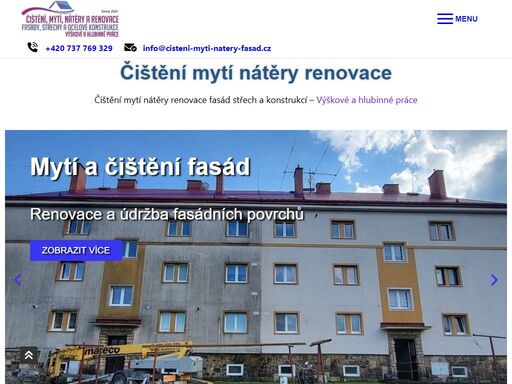 profesionální čištění mytí nátěry renovace fasád střech a konstrukcí fasády střechy. precizní práce a férové ceny se zárukou, na trhu od 2004