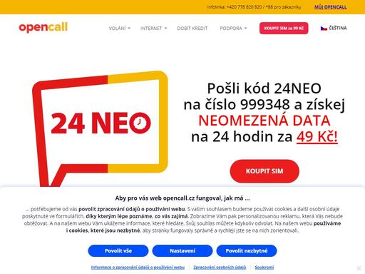 výhodná předplacená sim karta s přednabitým kreditem 200 kč. volání za 1,80 kč jedině u opencall.