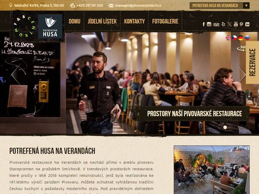restaurace potrefená husa na verandách, praha, pivovarská restaurace na verandách se nachází přímo v areálu pivovaru staropramen na pražském smíchově. v trendových prostorách restaurace, které prošly v létě 2016 kompletní rekonstrukcí, jenž byla realizována ke 120.letému výroč?