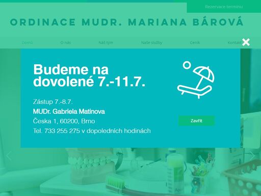 zubní ordinace mudr. mariana bárová se nachází v srdci brna, nedaleko brněnského výstaviště. nabízíme komplexní zubní péči pro celou rodinu, s důrazem na individuální přístup a komfort pacienta. postaráme se o všechny vaše potřeby, od preventivní péče po náročnější zákroky. pracujeme s moderními technologiemi, jako jsou 3d intraorální skenery a strojová endodoncie, a využíváme bezbolestné postupy pro maximální pohodlí. přijďte se přesvědčit, že návštěva zubaře může být příjemná a bez stresu.