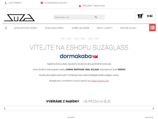 vítejte na eshopu suzaglass. #e-shop suza glass se specializuje na sortiment související se skleněnými konstrukcemi, stavebními systémy a doplňky. od roku 2009 jsme oficiálním distributorem kování na sklo značky dormakaba.#