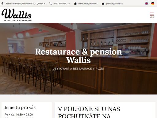 pension a restaurace wallis se nachází v historickém centru plzně, nedaleko plzeňské synagogy. kapacita pensionu je 19 pokojů. restaurace nabízí denní menu.