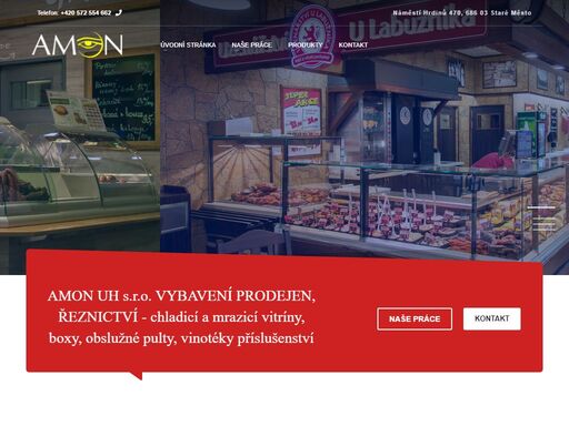 amon uh s.r.o. vybavení prodejen, řeznictví - chladící a mrazící vitríny, boxy, obslužné pulty, vinotéky příslušenství