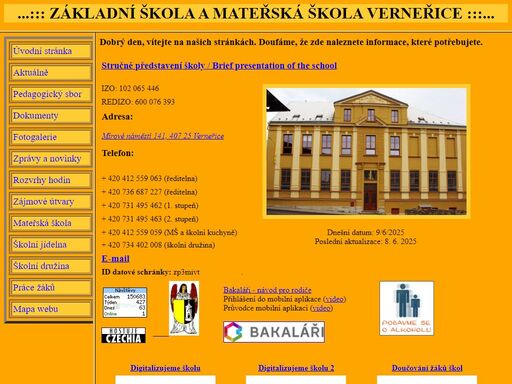 webové stránky základní a mateřské školy verneřice