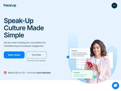 whistleblowing system for companies and schools. faceup is an anonymous reporting channel for those who care. try faceup for free.