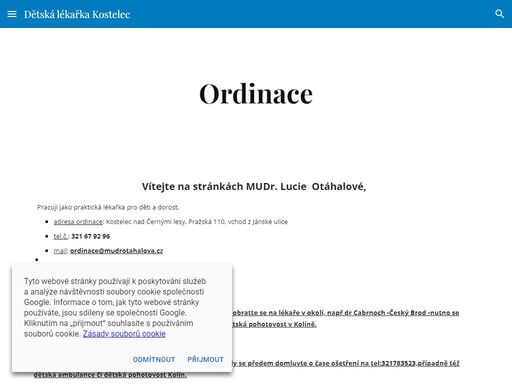 mudr. lucie otáhalová, ordinace kostelec nad černými lesy. praktický lékař pro děti a dorost. dětská lékařka