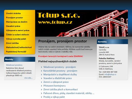 pronájem, pronájem prostor, stavební práce, výkopové práce, zemní práce, zimní údržba