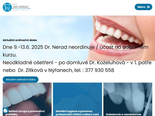 provádíme vyšetření chrupu, preventivní prohlídky, bělení zubů, dentální chirurgii a další úkony v moderně vybavené praxi. objednejte se k nám!