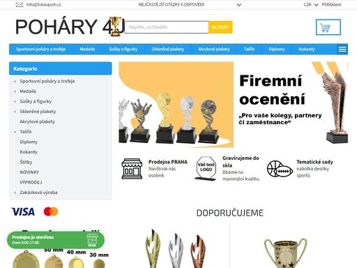 široký výběr sportovních pohárů, medailí, diplomů a dalších ocenění. v naší nabídce naleznete také gravírované předměty, gravírovaná skla či potisk textilu.