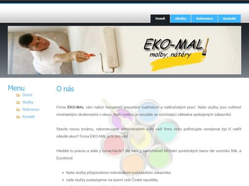 firma eko-mal spol. s r.o. vám nabízí komplexní provedení malířských a natěračských prací. naše služby jsou ověřené mnohaletými zkušenostmi v oboru. naší vizitkou je neustále se rozrůstající základna spokojených zákazníků.
