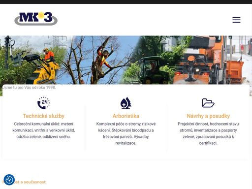 celoroční i sezónní komunální úklid a technické služby, údržba zeleně, úpravy zahrady či parků, arboristika - bezpečné kácení stromů. mk3, a.s.