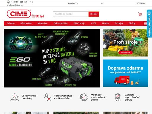 cime-shop.cz ?? specialisté na prodej nářadí a zahradní techniky od renomovaných výrobců. jsme autorizovaný prodejce značek milwaukee, stiga, honda, ego nebo echo. v nabídce nám nechybí zahradní sekačka ani traktůrky pro každou zahradu.
