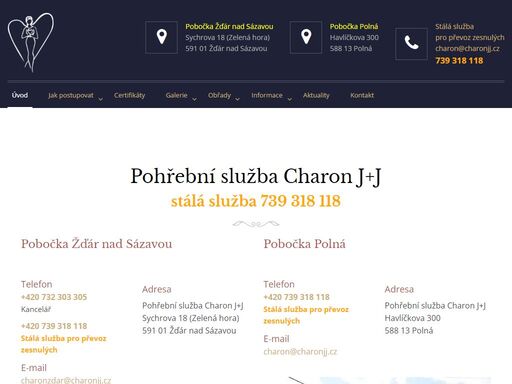 pohřební služba charon j+j - úvodní strana
