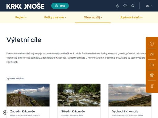 objevte krkonoše. jejich jedinečnou krásu a přírodu. projděte se krajinou roubenek i po rozkvetlých horských loukách, vystoupejte za nejkrásnějšími výhledy. poznejte krkonošská města a obce s širokou nabídkou aktivit a služeb. prožijte aktivní dovolenou v