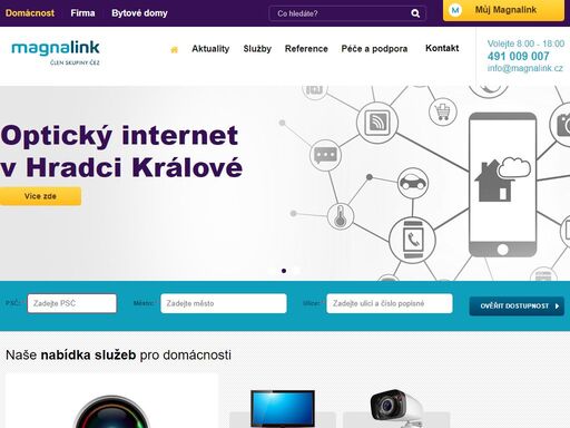 magnalink, a.s. vám nabízí vysokorychlostní připojení k internetu, programy digitální televize, voip, kamerové systémy a další služby.